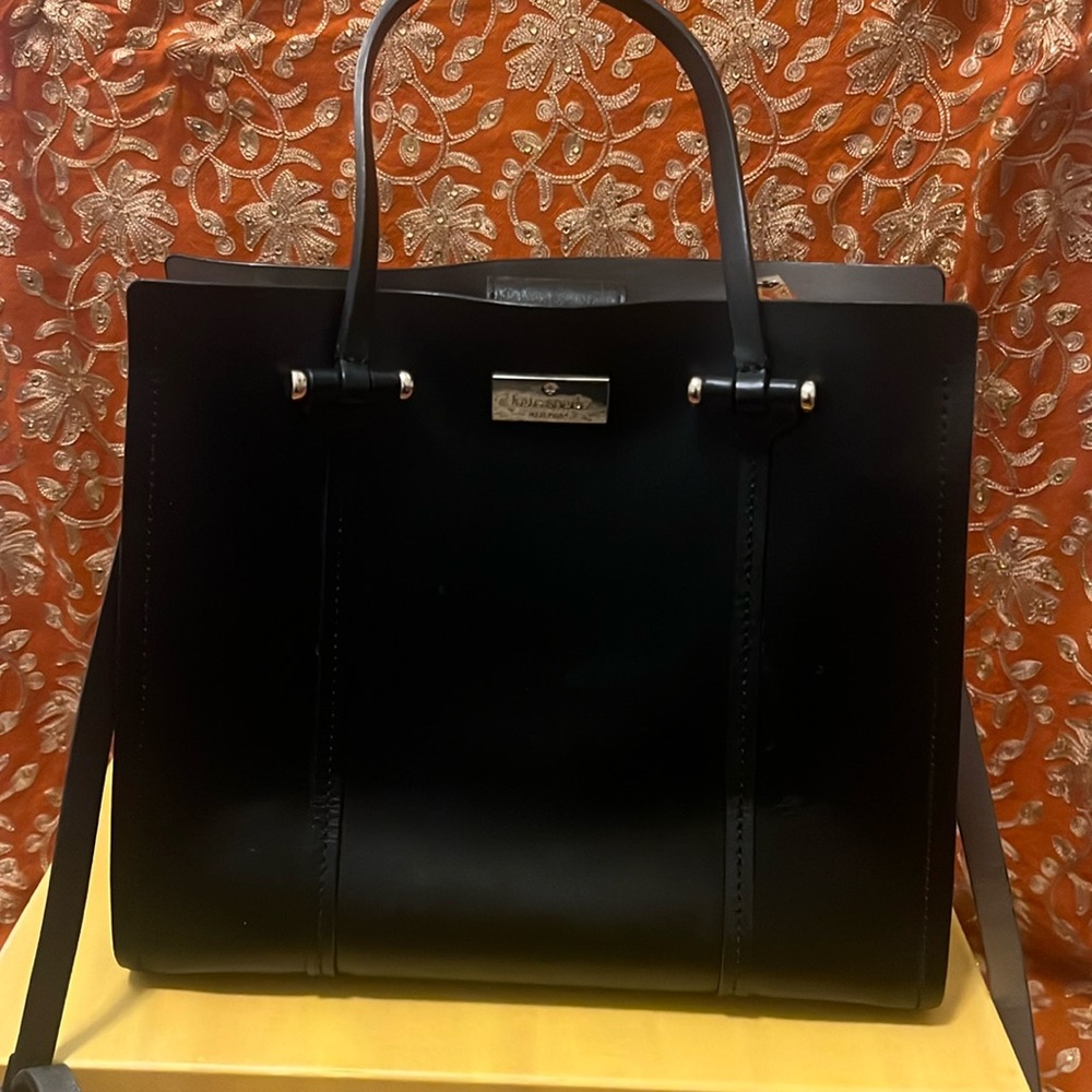 Black leather handbag